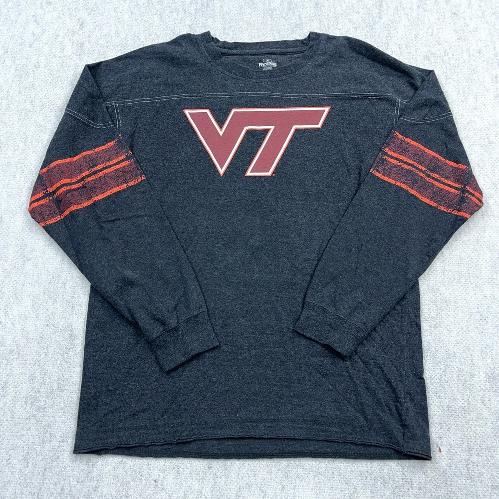 Virginia Tech Hokies Shirt Men Medium Gray Long Sleeve Tee Retro Adult Y2K VPI